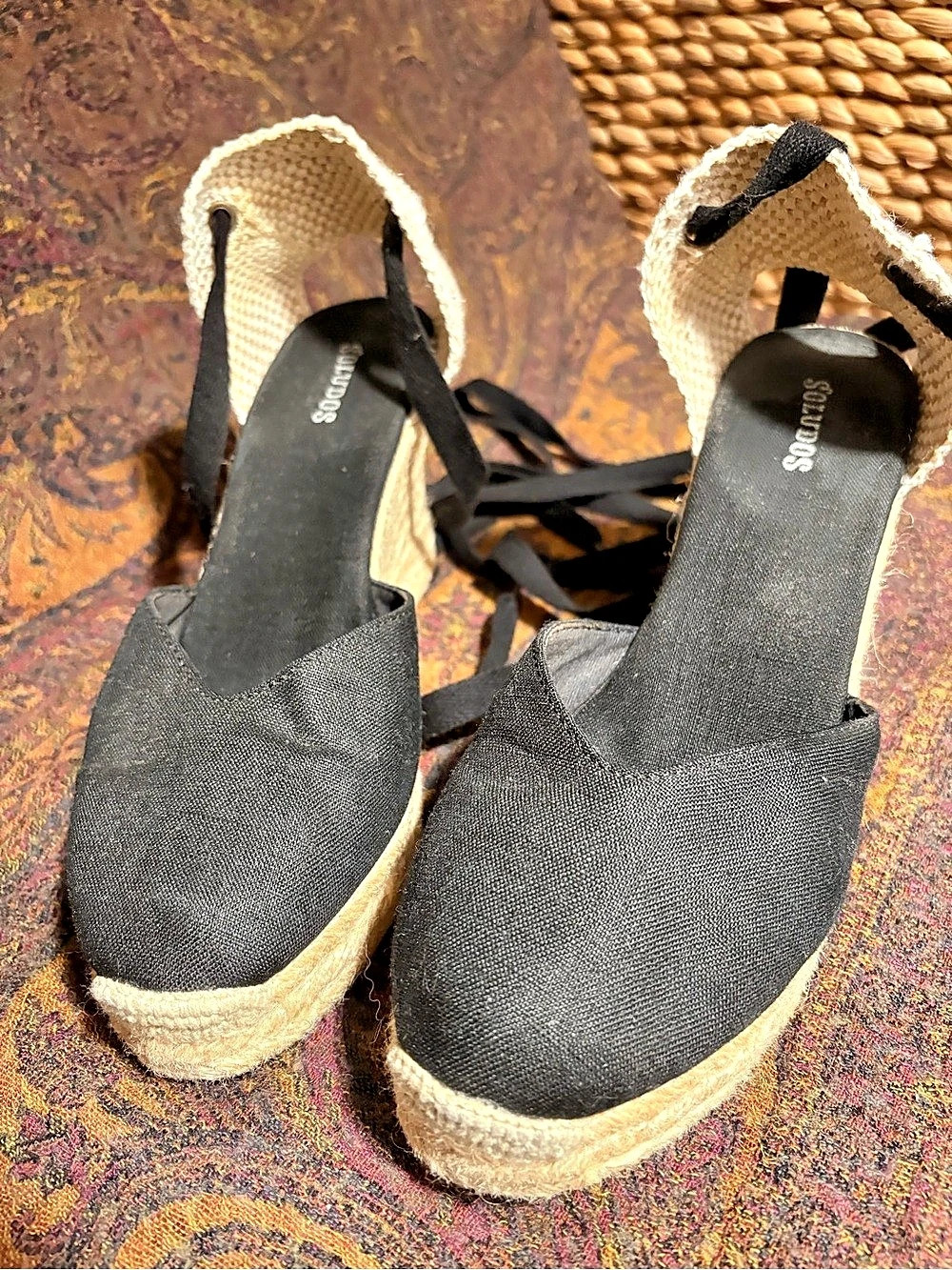 Soludos The Marseille Wedge Espadrille Black & Cream